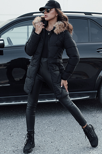 Kurtka damska pikowana z futerkiem czarna Dstreet TY4577