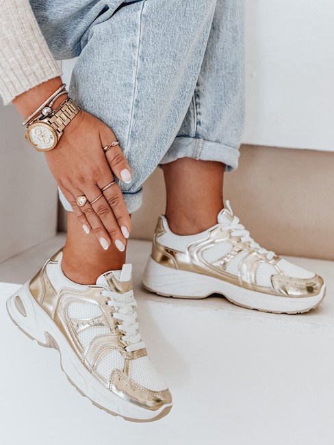 Sneakersy damskie na płaskiej podeszwie GLISSWALK złote Dstreet ZY1002