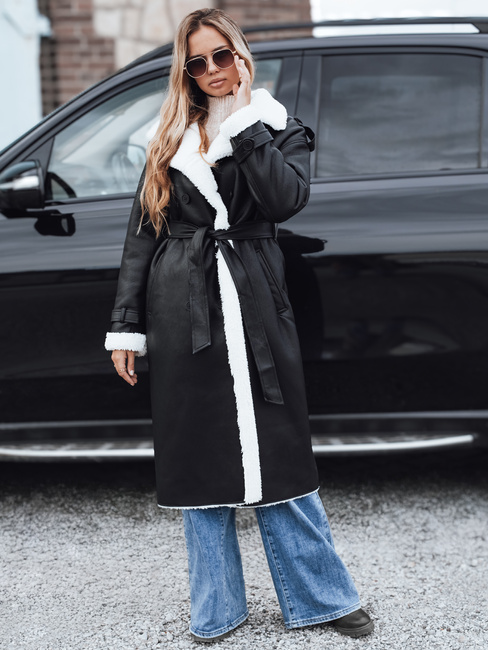 Płaszcz zimowy damski CHICFROST długi czarny skórzany Dstreet TY4991