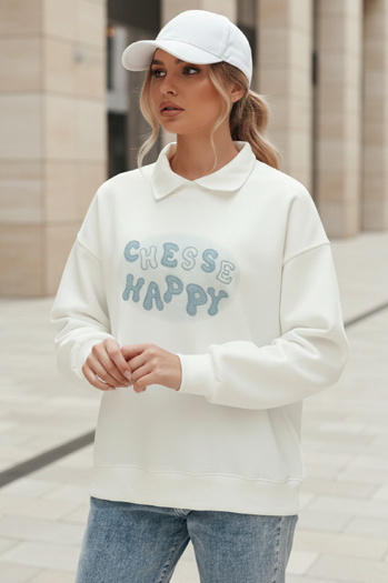 Bluza damska oversize z nadrukiem HAPIRES biała Dstreet BY1484