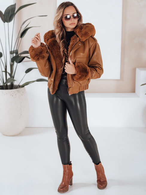 Kurtka skórzana damska z futerkiem brązowa Dstreet TY5129