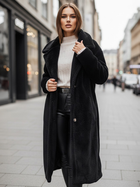 Płaszcz zimowy damski teddy futrzany długi czarny Dstreet NY0760z