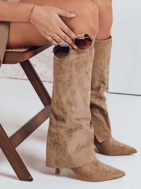 Kozaki damskie zamszowe z szeroką cholewką khaki Dstreet ZY1099