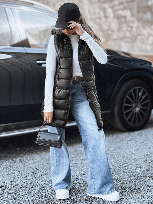 Kamizelka damska pikowana z kapturem czarna Dstreet TY5259