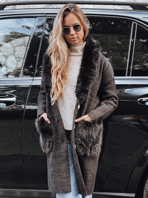 Płaszcz damski z futerkiem brązowy Dstreet TY5229