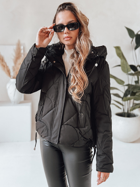 Kurtka damska zimowa LOVEWARM krótka pikowana z kapturem czarna Dstreet TY5039