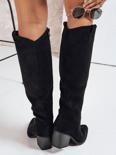 Kozaki damskie zamszowe na obcasie czarne Dstreet ZY1197