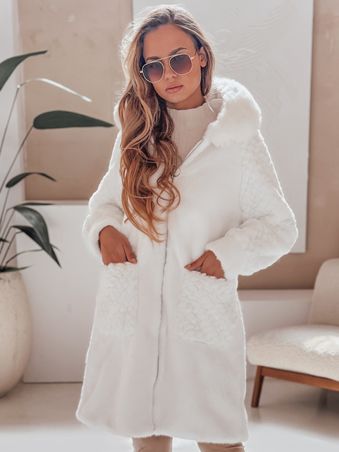 Płaszcz damski futerkowy MISSFLUFF biały Dstreet TY4983