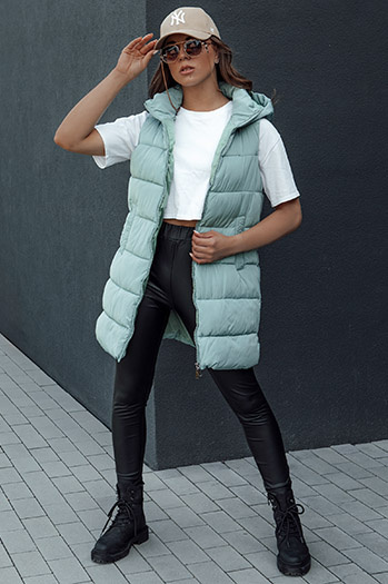 Kamizelka damska pikowana z kapturem BRITA miętowa Dstreet TY4511