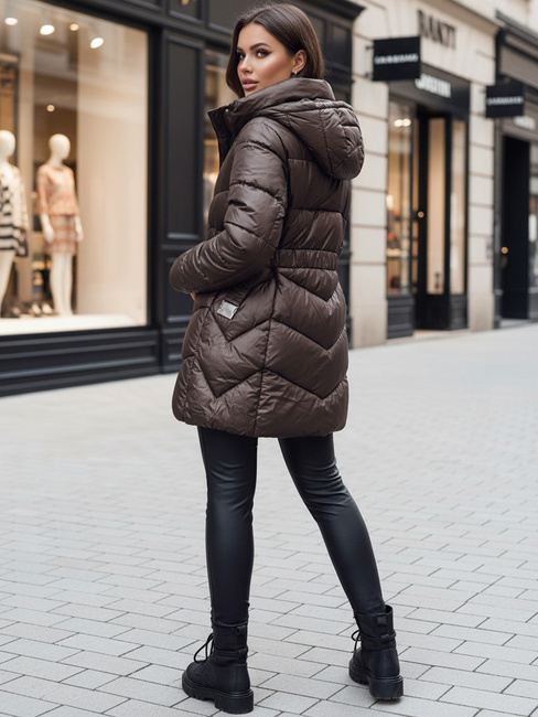 Płaszcz zimowy damski pikowany z kapturem BLOOM mokka Dstreet TY4517z