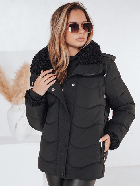 Kurtka damska zimowa WARMMISS pikowana z kapturem czarna Dstreet TY4921