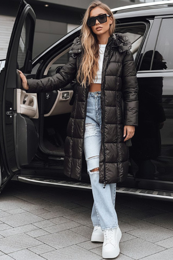 Kurtka damska zimowa pikowana z kapturem czarna Dstreet TY5489