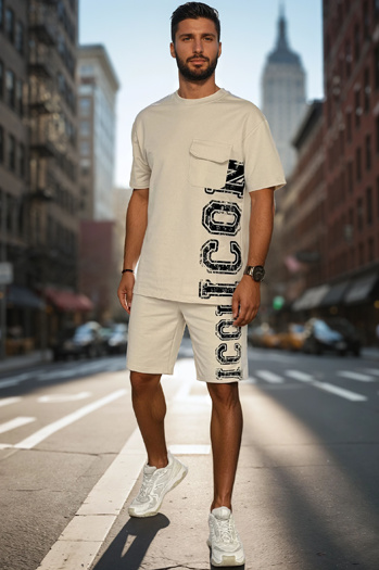 Komplet męski z nadrukiem khaki Dstreet AX0801
