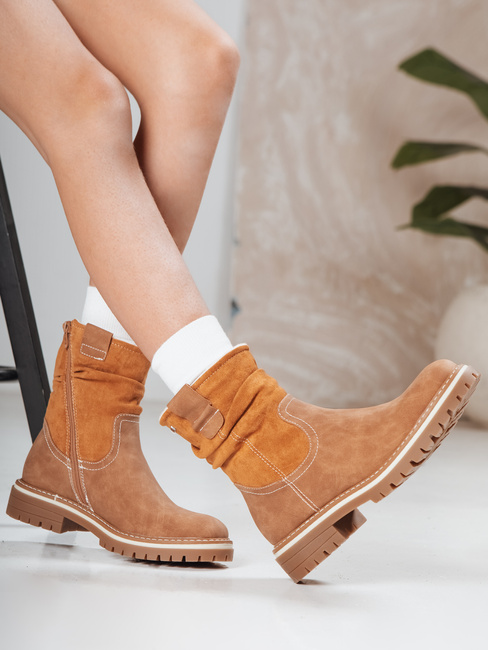 Botki damskie zamszowe kamelowe Dstreet ZY1278