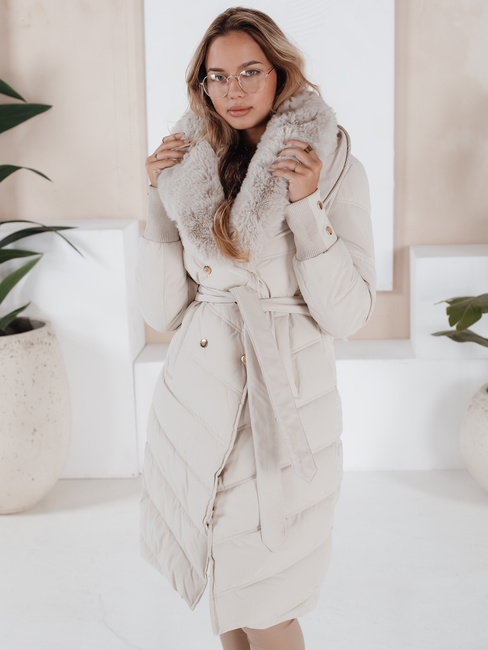 Kurtka zimowa damska pikowana z futerkiem ecru Dstreet TY5078