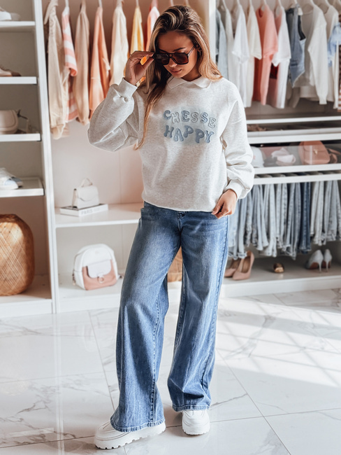 Bluza damska oversize z nadrukiem HAPIRES szara Dstreet BY1485