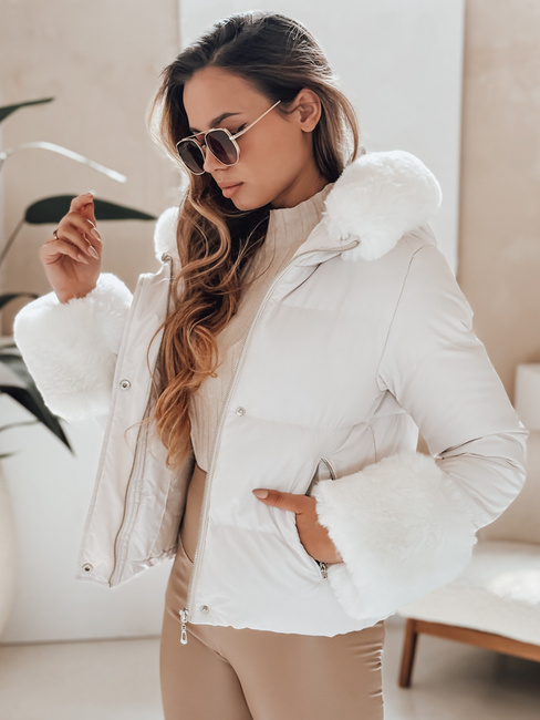 Kurtka damska zimowa YOUWARM krótka pikowana z futerkiem biała Dstreet TY5007