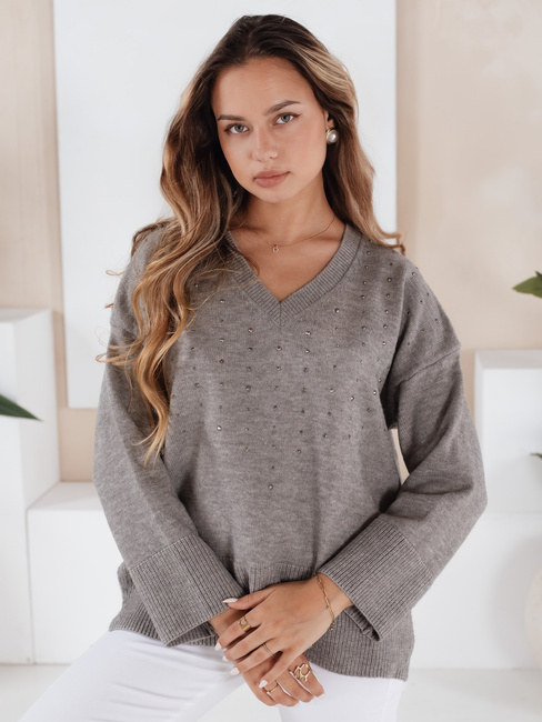 Damski sweter z dekoltem V VERALIA szary Dstreet MY2519