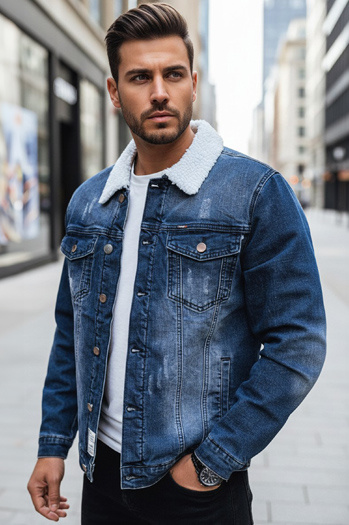 Kurtka męska jeansowa ocieplana z kożuchem niebieska Dstreet TX4727z