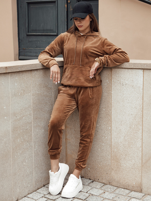 Spodnie damskie dresowe welurowe brązowe Dstreet UY3838