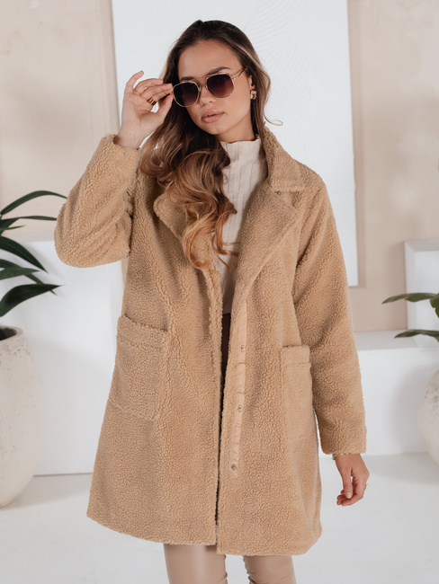 Płaszcz zimowy damski teddy futrzany beżowy Dstreet NY0757