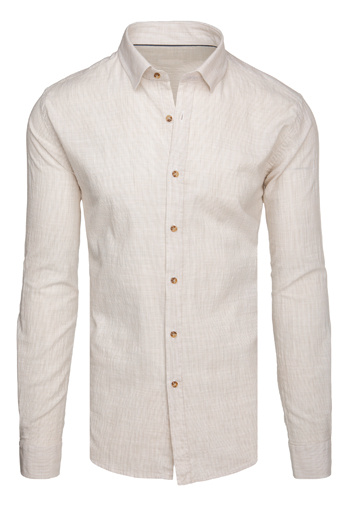 Koszula męska w drobny prążek z długim rękawem beżowa Dstreet DX2655