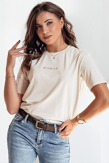 T-shirt damski WOMAN beżowy Dstreet RY2552