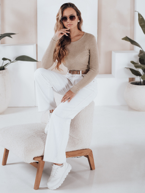 Damski sweter prążkowany NOLVIE beżowy Dstreet MY2496