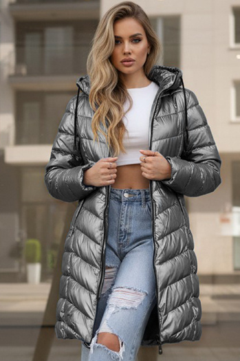 Kurtka damska zimowa długa pikowana srebrna Dstreet TY5503