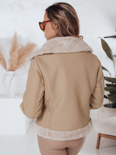 Kurtka zimowa damska ramoneska z futerkiem beżowa Dstreet TY4993