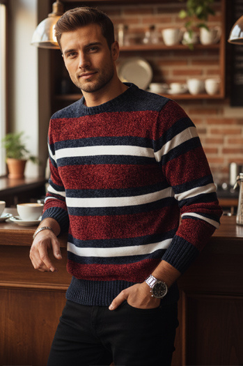 Sweter męski w paski czerwony Dstreet WX2264