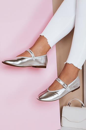 Baleriny damskie zapinane ELLICAN srebrne Dstreet ZY0706