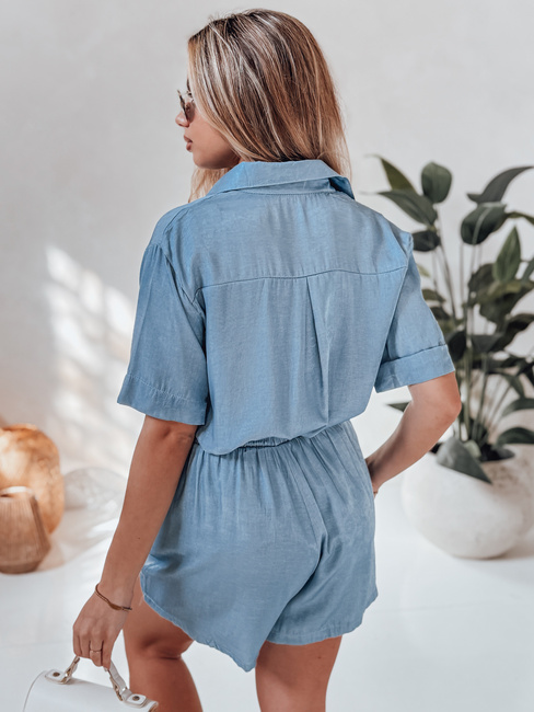 Komplet damski lniany oversize LINEN LOVE jasnoniebieski Dstreet AY1139