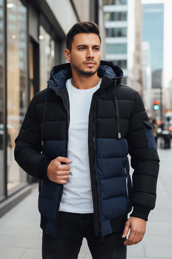 Kurtka męska zimowa z kapturem granatowo-czarna Dstreet TX5098