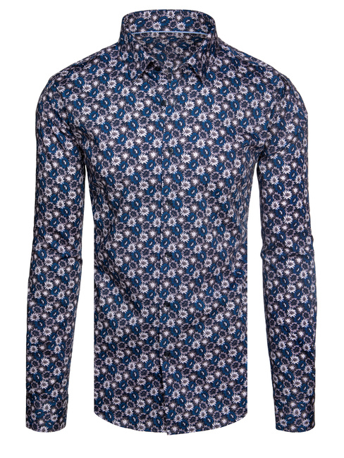 Koszula męska we wzory z długim rękawem granatowa Dstreet DX2666
