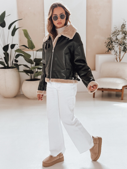 Kurtka skórzana damska z kożuchem SHEREB czarna Dstreet TY4756