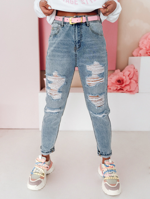 Spodnie damskie jeansowe mom fit z dziurami MOMVIBE niebieskie Dstreet UY2459