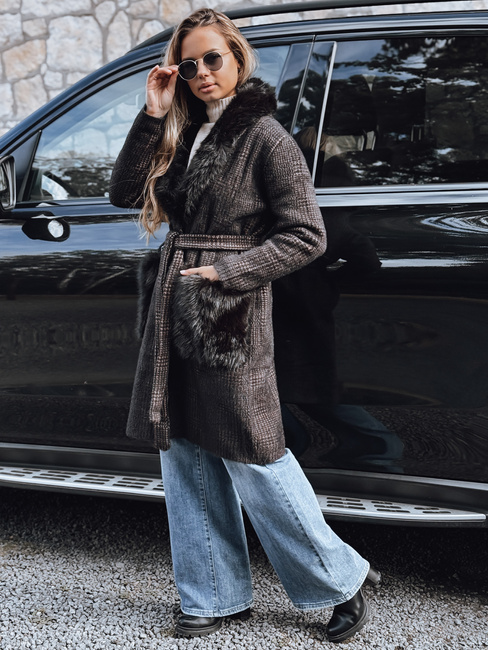 Płaszcz damski z futerkiem brązowy Dstreet TY5229