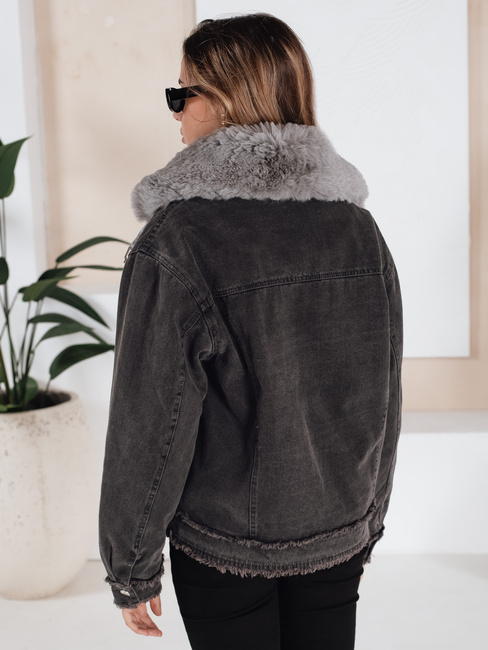 Kurtka damska FURDENIM jeansowa z futerkiem ciemnoszara Dstreet TY5185