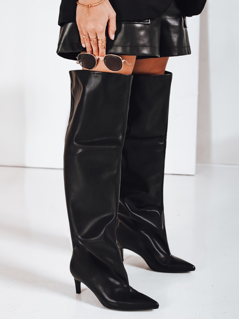 Kozaki damskie z szeroką cholewką czarne Dstreet ZY1189