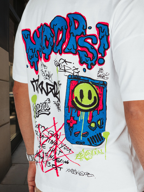 T-shirt męski z nadrukiem biały Dstreet RX5644