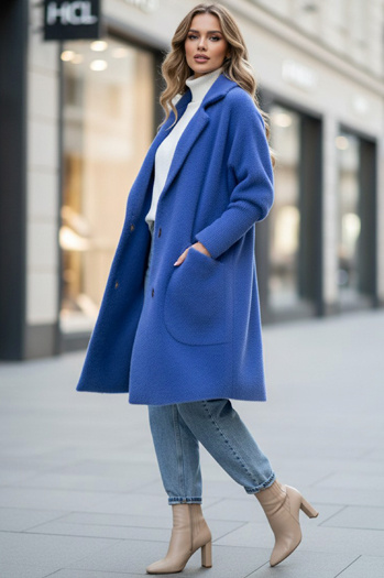 Płaszcz damski alpaka RITA II niebieski Dstreet NY0627
