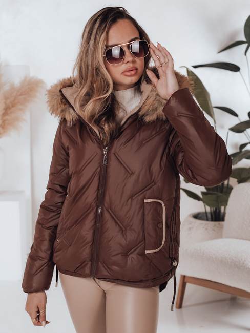 Kurtka damska zimowa COLDLIKE pikowana z kapturem brązowa Dstreet TY5003