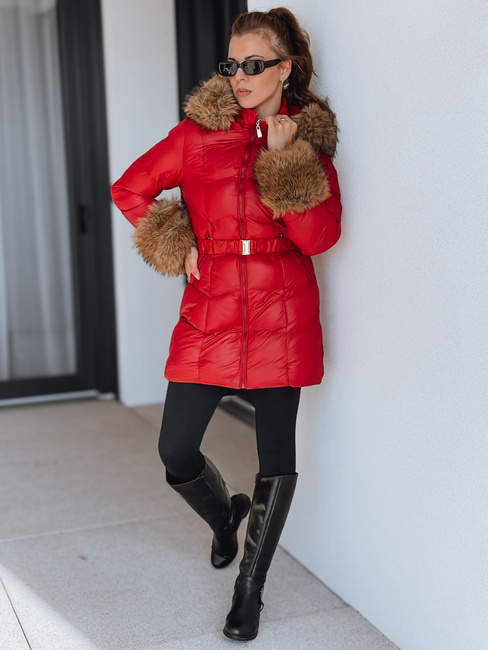 Kurtka damska zimowa pikowana z kapturem czerwona Dstreet TY5321