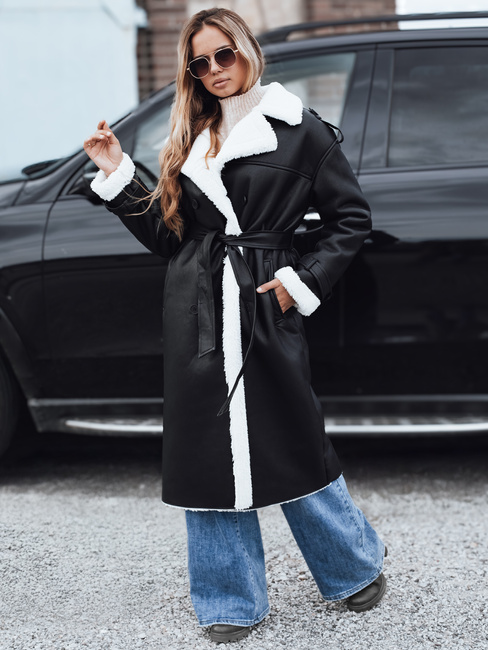 Płaszcz zimowy damski CHICFROST długi czarny skórzany Dstreet TY4991