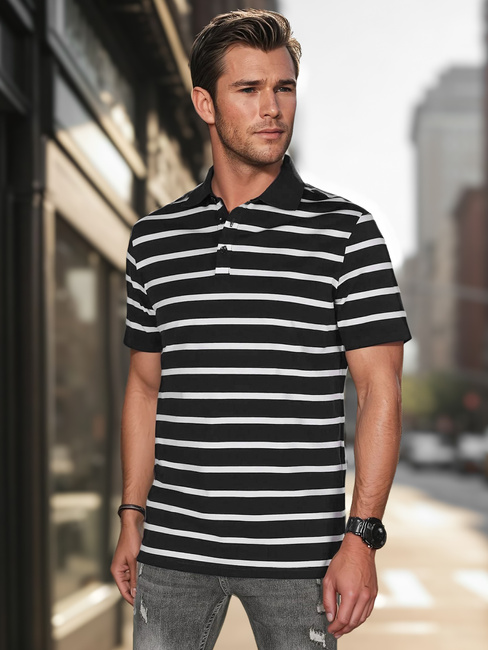 Koszulka męska polo w paski czarna Dstreet PX0636
