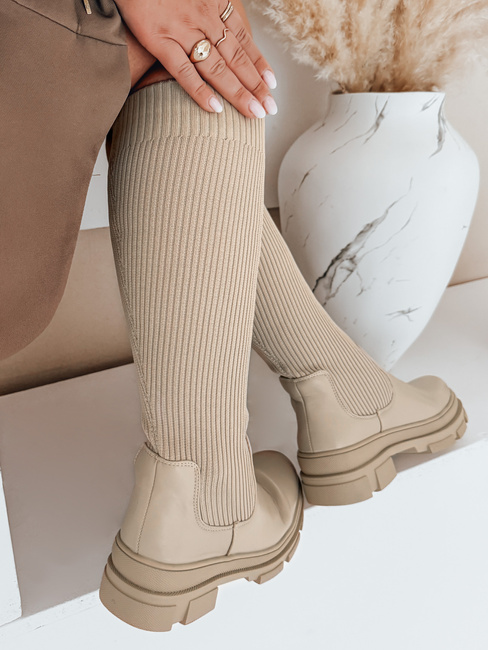 Kozaki damskie skarpetkowe beżowe Dstreet ZY1012