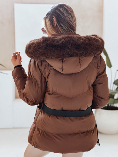 Kurtka damska zimowa pikowana z kapturem LOVELINA brązowa Dstreet TY4953