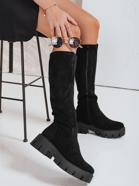 Kozaki damskie zamszowe na platformie czarne Dstreet ZY1103