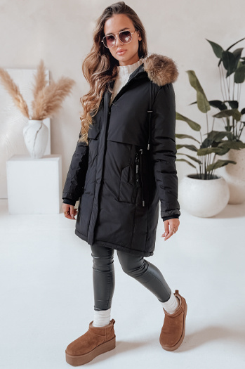 Kurtka zimowa damska parka z kapturem czarna Dstreet TY5080